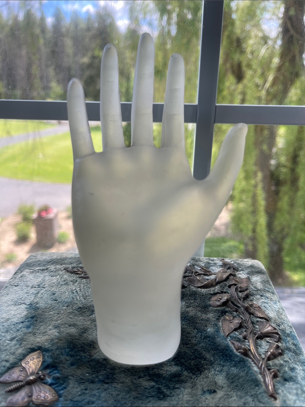 Vintage Frosted Glass Hand Display - White